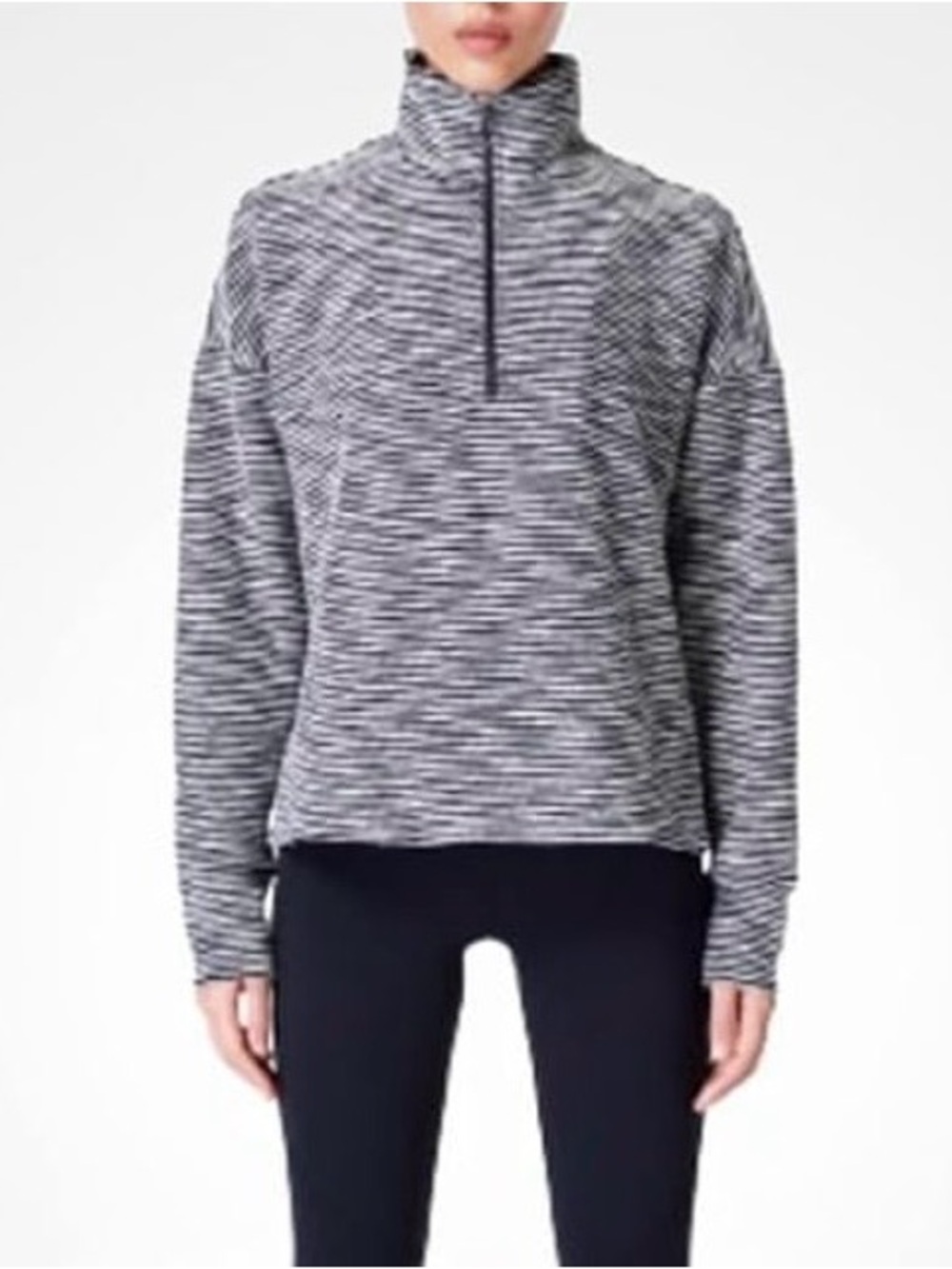 NWT Sweaty Betty Navy and White Space-Dye Half-Zip Pullover